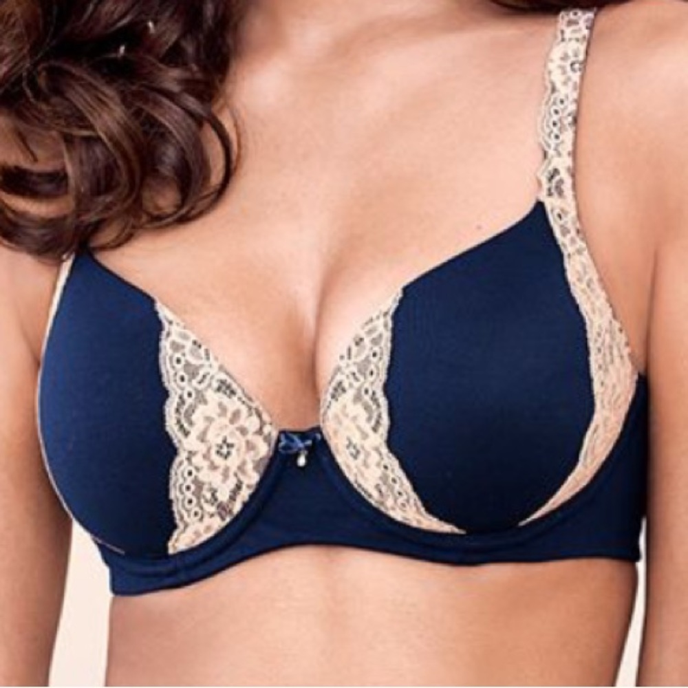 Soma Embraceable Full Coverage Lace Trim Black & Tan Bra Size 38DDD